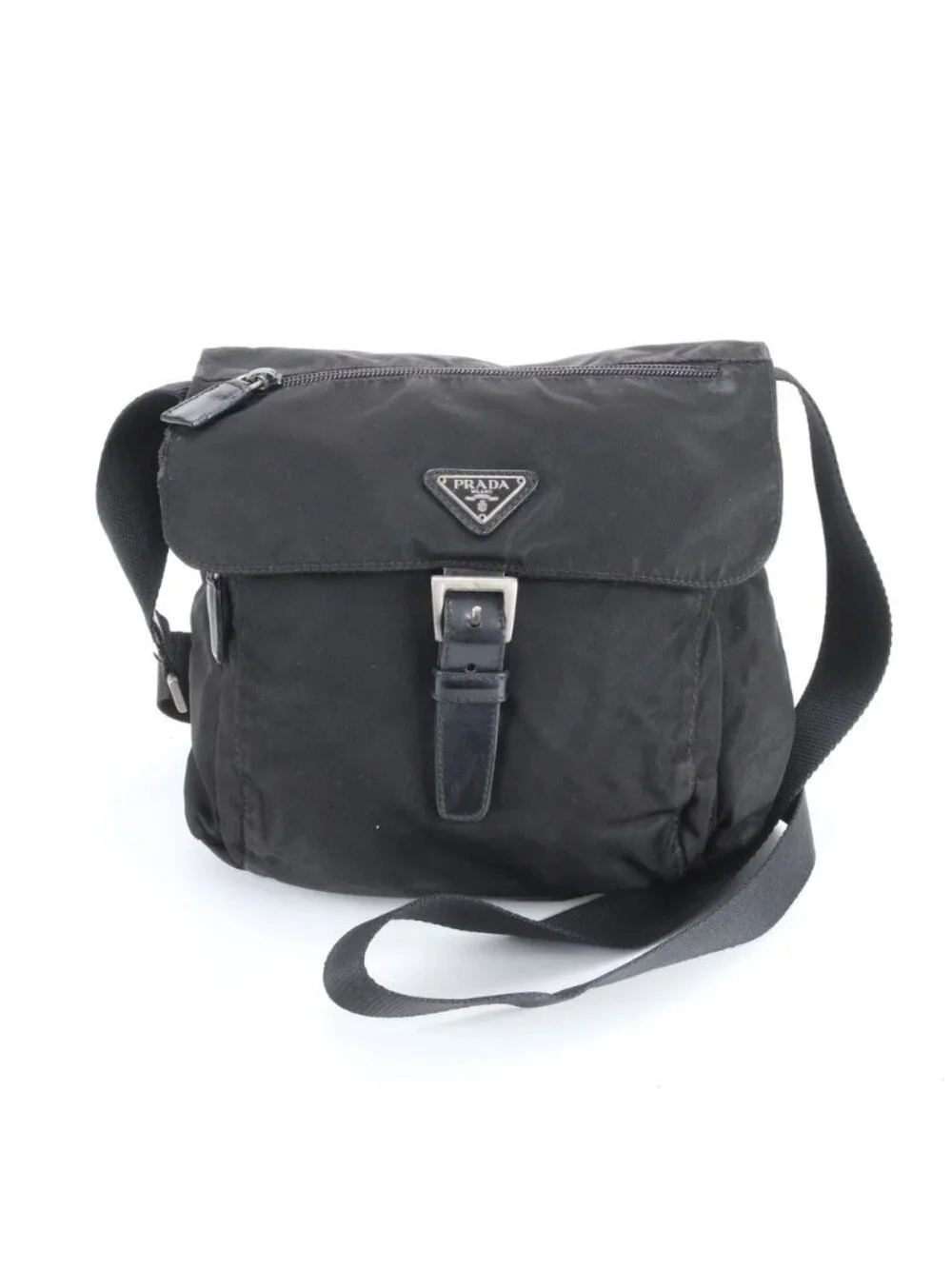 Prada Tessuto Nylon Triangle Logo Leather Shoulder Bag Crossbody Messenger